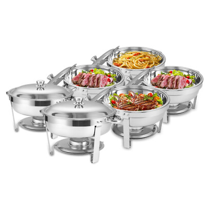 #ad 2 4 6 pcs Set 5QT Stainless Steel Chafing Dish Buffet Round Buffet Catering Dish $149.99