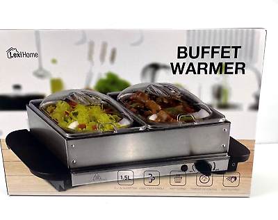#ad #ad NEW LexiHome Dual Tray Variable Temp Buffet Warmer Server w 2 Stainless Pans $19.99