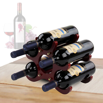 6 Bottles Geometric Wooden Wine Rack Countertop Storage Holder Bar Kitchen Decor $16.15
