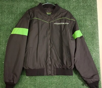 #ad Vtg Articwear Arctic Cat 1980#x27;s Snowmobile Jacket Size Large Black Green Stripe $26.25