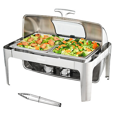#ad VEVOR 9QT Roll Top Chafing Dish Buffet Set Stainless Steel w Fuel Holder $85.99