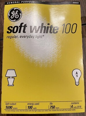 #ad GE 100 Watt Soft White Light Bulbs Incandescent 4 Bulbs A19 new old stock $12.25