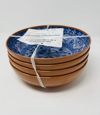 #ad NEW TOMMY BAHAMA Blue Tile Terracotta Melamine Salad Pasta Bowls 8quot; Set Of 4 $44.00