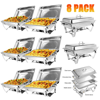 #ad #ad 8 Set Catering Stainless Steel Chafing Dish Sets 9.5QT Full Size Buffet Foldable $256.59