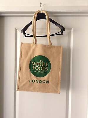 #ad #ad Whole Foods Market London Jute Tote Bag Brown Green New Logo Reuse UK New $45.00