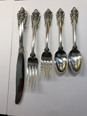 #ad #ad Wallace GRAND BAROQUE 5 piece place setting knife fork salad fork 2 teaspoons $185.00
