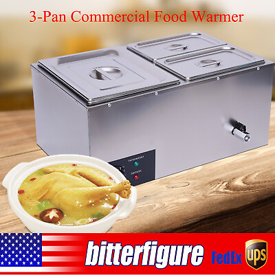 #ad 3 Pan Commercial Countertop Food Warmer Steam Table Bain Marie Station Stainless $100.71