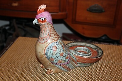 Chinese Asian Porcelain Pottery Pheasant Bird Candle Holder #1 Colorful $79.99
