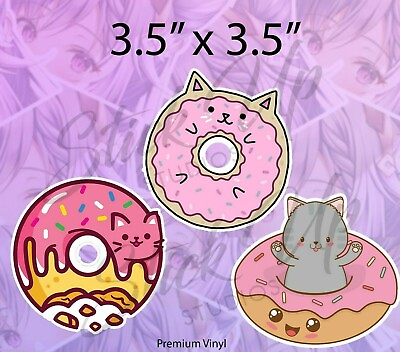 #ad Cute Doughnut Cat Doughnut Kawaii Food Car Decal Car Bumper Vinyl Sticker 2 Pack $8.64