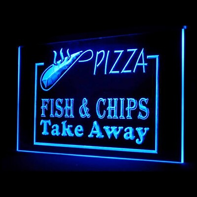 #ad 110055 OPEN Pizza Fish Chips Potato Crispy Salad Display LED Light Neon Sign AU $34.99