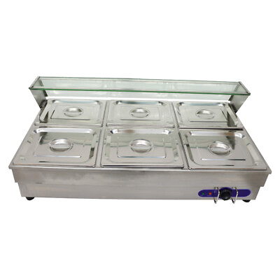 Electric 6 Well Food Warmer Stainless Buffet Steam Table Sneeze Guard 1 2 pan $517.75