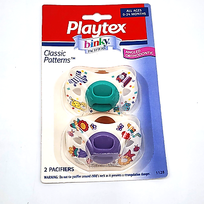 #ad Vintage 1999 Playtex Cherub Binky Pacifier Kids Print Latex Angled Orthododontic $22.49