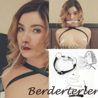 #ad Bondage Nose Clamp Hook with Leading Leash Open Mouth tongue Gag Restraint $21.99