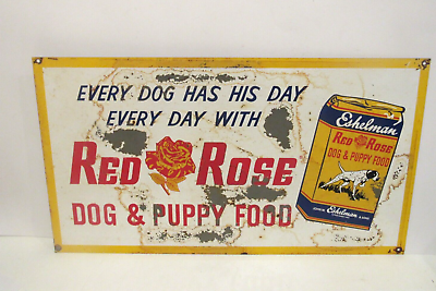#ad Vintage Eshelman Red Rose Dog Food Metal 18quot; Collectible Sign Bag Dog Original $313.00