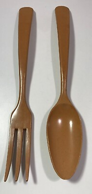 #ad VINTAGE FLLINGERS AGATIZED WOOD SALAD FOR AND SPOON SET SHEBOYGAN WIS 11 3 4quot; $12.00