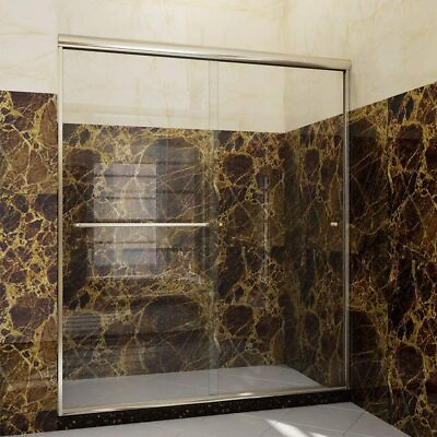 SUNNY Semi Frameless 48quot;W x 72quot;H Sliding Shower Door Clear Glass Brushed Nickel $386.54