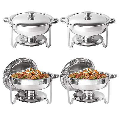 #ad 4 Pk Food Warmer 5 Qt Round Chafing Dish Stainless Steel Buffet Catering Set NEW $144.92