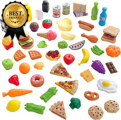 65 Piece Plastic Play Food Set for Play Kitchens Fruits Veggies Sweets Drink $28.89