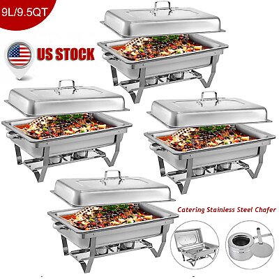 #ad 4 Pack 8.5 QT Stainless Steel Chafer Chafing Dish Sets Catering Food Warmer USA $104.89