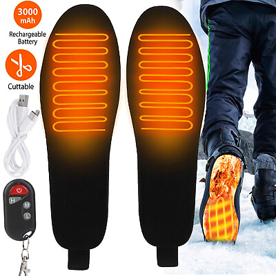 #ad Electric Heated Shoe Insoles 3000mAh Rechargeable Heater Foot Pads Warmer Insole $36.99
