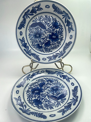 #ad Pottery Barn ELSIE Salad Appetizer Plates Blue White Floral Luncheon S 2 8quot; B43 $29.99