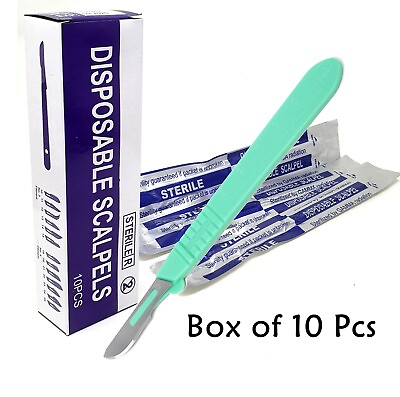 #ad #ad 10 pcs DISPOSABLE STERILE SURGICAL SCALPELS #10 WITH GRADUATED PLASTIC HANDLE $7.90