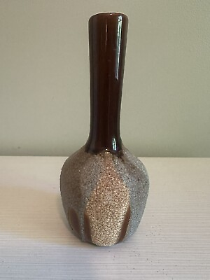#ad Vintage MCM Royal Haeger USA Pottery Vase Brown Textured Drip Glaze 10.5” $20.00