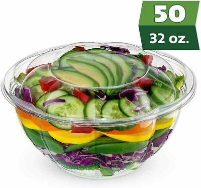 50 Pack Plastic Salad Bowl 32 Oz Disposable Salad Container With Airtight Lids $33.60