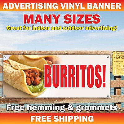 BURRITOS Advertising Banner Vinyl Mesh Sign Mexican Fast Food Buffet Bar Tacos $99.94