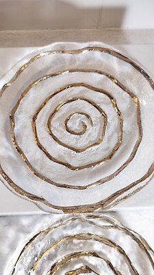 #ad Gold Foil Swirl Holiday Salad Party Plates Set of 6 Glass 8.5quot; $34.99