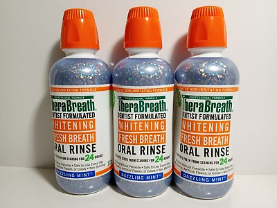 NEW LOT OF 3 THERABREATH DAZZLING MINT WHITENING FRESH BREATH ORAL RINSE 01 2024 $49.95