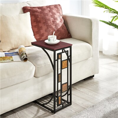 C Shaped Small Narrow End Side Chair Side Table Slim Snack Accent Tables Laptop $22.59