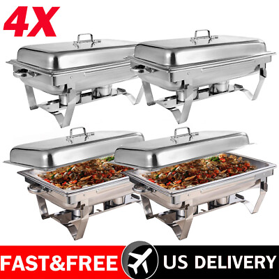 4 Packs 8 Quart Stainless Steel Chafing Dish Buffet Trays Chafer Dish Set Silver $129.90