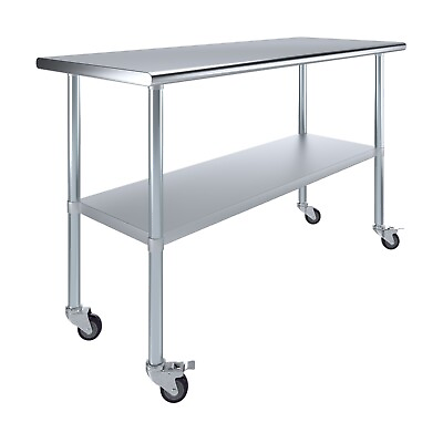 #ad 24 in. x 60 in. Stainless Steel Work Table with Wheels Mobile Food Prep $304.95