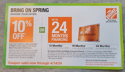 #ad Home Depot 10% 24 mo Finance coupon In store OR Online W HD Card exp 4 14 24 $25.99
