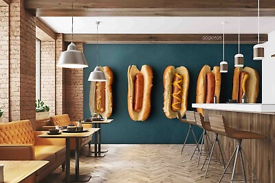3D Fast Food Hot Dog Wallpaper Wall Mural Removable Self adhesive 88 AU $349.99