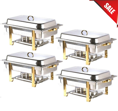 #ad 4 PACK Deluxe Full Size 8 Qt Gold Stainless Steel Buffet Chafer Chafing Dish Set $299.89