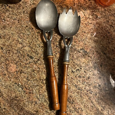 #ad Antique Old Newbury Pewter Salad Fork and Spoon. Serving Hammered Arts amp; Crafts $65.00