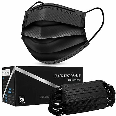 50 PCS Black Face Mask Mouth amp; Nose Protector Respirator Disposable Masks Black $7.95