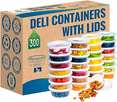 #ad 300Set 8oz Heavy Duty Small Round Deli Food Soup Plastic Containers Lids $99.95
