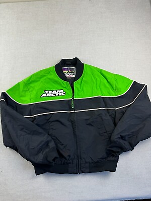 #ad Artic Cat Snowmobile Racing Jacket Mens Size Large Green Black Vintage $55.00