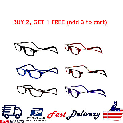 #ad Hanging Folding Magnetic Reading Eyeglasses Glasses Front Click Connect Neck NEW $7.49
