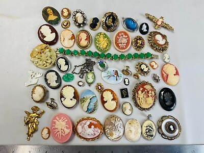 #ad Collection Lot Vintage Cameo Repair and Findings.. Shell Figural Glass M9 $229.99