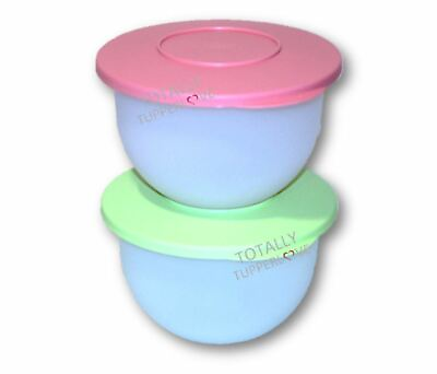 Tupperware Set of 2 Impressions Bowls 5.5 Cup Mixing Salad Containers Pink Green $37.95