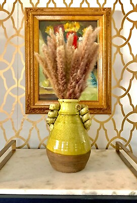 Vase in Green Colour with Curl Handle Unique Mid Century Pottery For Home Decor $145.00