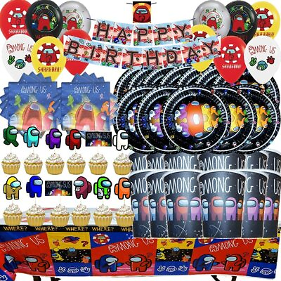 AMONG US balloon Cupcake Topper Birthday Party Decoration Supplies SPACE banner $1.99