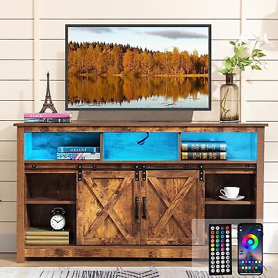 57quot; LED Farmhouse Coffee Bar Cabinet Sideboard Buffet with Storage Power Outlet $184.99