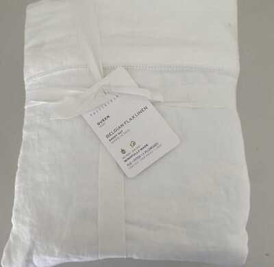 #ad POTTERY BARN Belgian Flax Linen QUEEN Sheets 4 pc Set NEW WHITE $149.00
