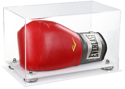 Single or Double Boxing Glove Display Case w Silver Risers amp; White Base A011 $110.99