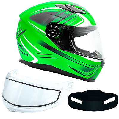 #ad Adult Snowmobile Helmet Green Full Face Double Pane Shield Sledding Snow Machine $95.00